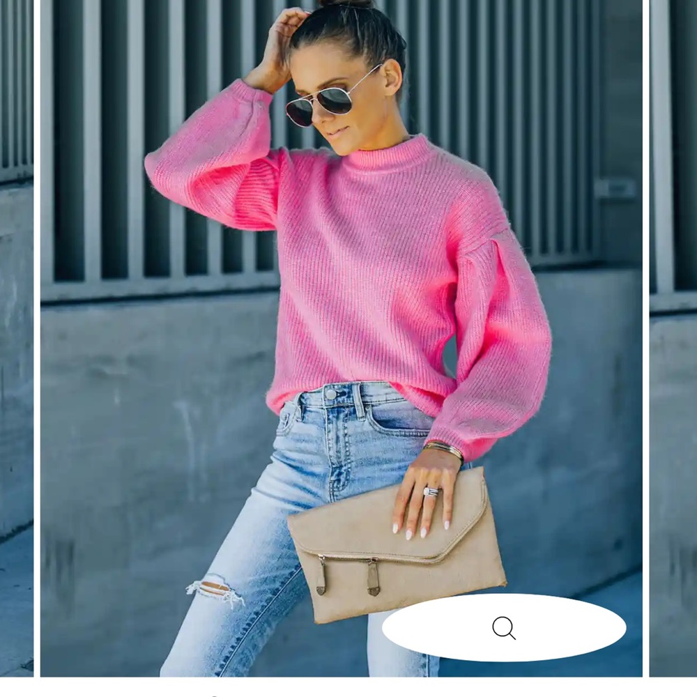 Vici Pink Balloon Sleeve Knit Sweater